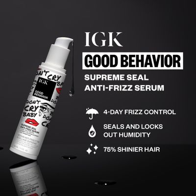 IGK Good Behavior Anti-Frizz Smoothing Serum - Boosts Shine, Seals Out Humidity, UV &amp; Heat Protection, For Dry Frizz-Prone Hair, 1.3 oz