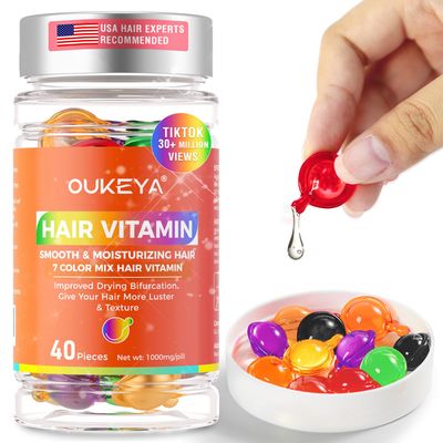 OUKEYA Hair Vitamins Hair Treatment Serum, no Rinse with Argan Macadamia &amp; Avocado Oils, Vitamins A, C, E, Pro B5 - Hair Serum Capsule for Frizzy and Damaged - Hair Conditioner for Women Men 7 Colors