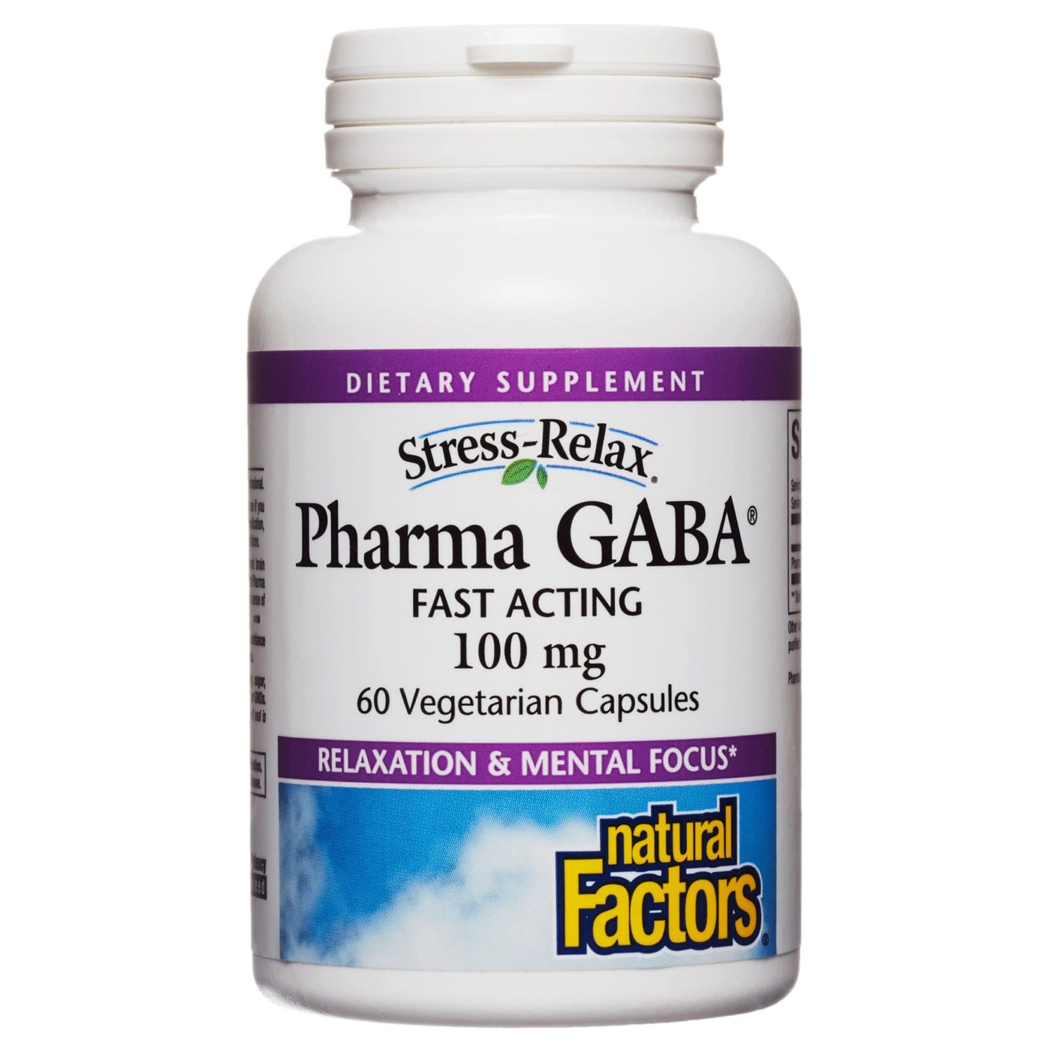Stress-Relax Pharma GABA 100 mg by Natural Factors, Non-Drowsy Stress Support for Relaxation and Mental Focus, 60 vegetarian capsules 30 servings