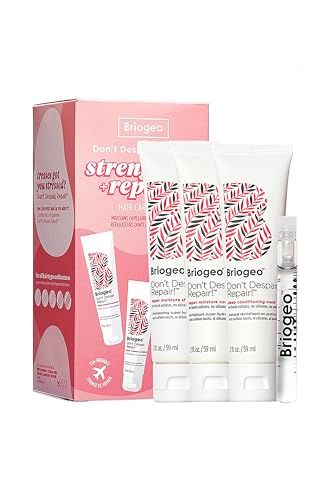 Briogeo Don&#39;t Despair, Repair! Strenthen Repair Minis Kit, Repairs Dry, Damaged or Color Treated Hair,Travel Kit, Strengthens Hair, Hydrates Dry Hair, Vegan, Cruelty-Free, 4-Piece Set