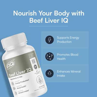 FIQ - Beef Liver IQ - Beef Liver Capsules - Supports Energy Production - Natural Iron, Copper, Vitamin A, &amp; Vitamin B - High Absorption - 120 Capsules