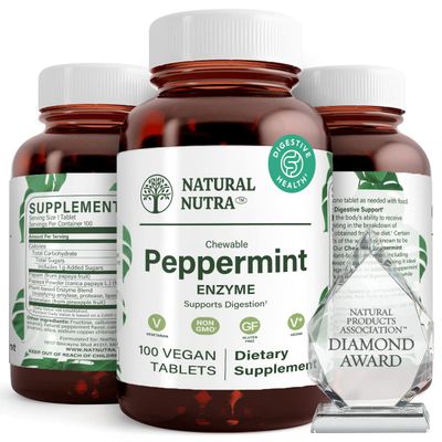 Natural Nutra Chewable Peppermint Digestive Enzyme Supplement, Help to Relieve Gas, Indigestion, and Other Digestive discomforts, Stomach Calmness, Papaya Papain, Vegan and Vegetarian, 100 Tablets