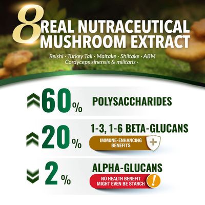 LABO Nutrition Bioactive Organic Cordyceps Ultra - 8 Mushroom Extract Supplement, Cordyceps, Reishi, Turkey Tail, Maitake, Agaricus blazei, Shiitake, for Immunity, Energy, Stamina, No Fillers