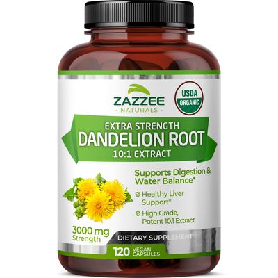 Zazzee USDA Organic Dandelion Root 10:1 Extract, 3000 mg Strength, 120 Capsules, 4 Month Supply, Standardized and Concentrated 10X Extract, 100 Vegetarian, All-Natural and Non-GMO