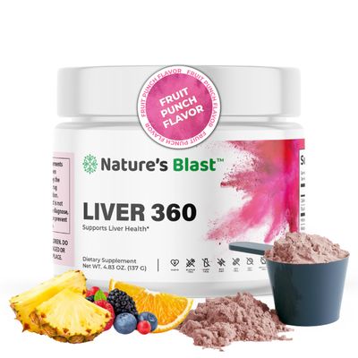NATURES BLAST Liver 360 - Fruit Punch Flavored Liver Powder Supplement with Artichoke Extract, Turmeric, and Milk Thistle, Liver Cleanse Detox &amp; Repair Formula, 1 Bottle