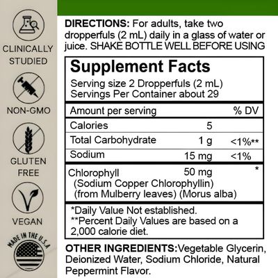Clorophyll Liquid Drops - Fast Absorbing Liquid Chlorophyll - for Natural Energy Boost, and Immune Function -2Fl Oz