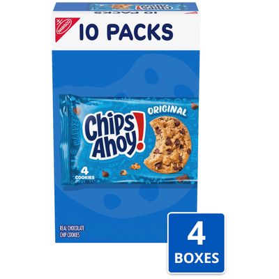 CHIPS AHOY! Original Chocolate Chip Cookies, 40 Snack Packs 4 Cookies Per Pack, 4 Boxes