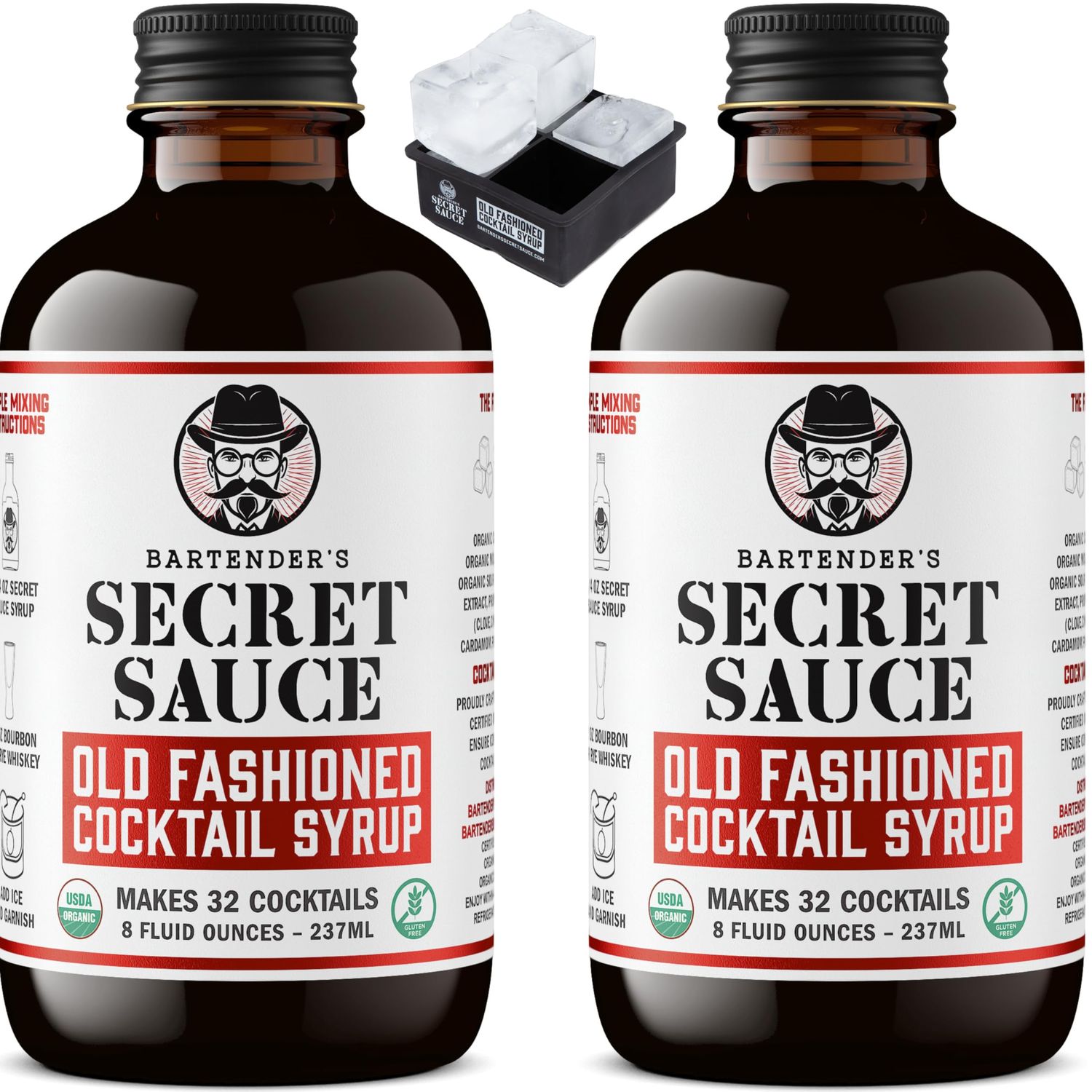 Bartenders Secret Sauce USDA Organic Old Fashioned Mix - Makes 64 Cocktails 2-Pack, 8oz Bottles - Handcrafted with Bitters, Orange Peel, Tart Cherry - Includes Ice Mold - Just Add Bourbon or Rye
