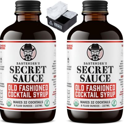 Bartenders Secret Sauce USDA Organic Old Fashioned Mix - Makes 64 Cocktails 2-Pack, 8oz Bottles - Handcrafted with Bitters, Orange Peel, Tart Cherry - Includes Ice Mold - Just Add Bourbon or Rye