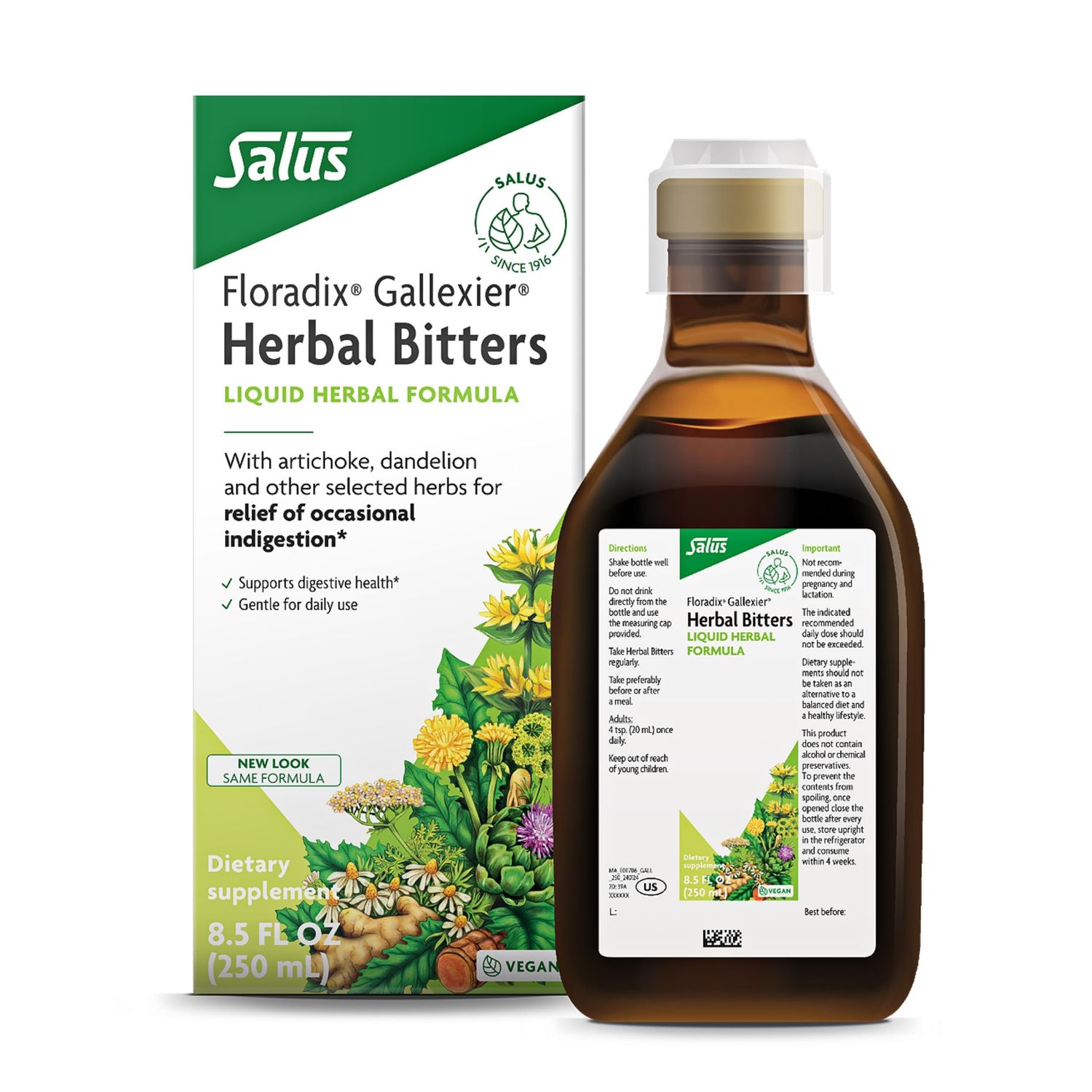 Floradix Gallexier Herbal Bitters - Digestive Support Supplement with Artichoke, Dandelion, Turmeric, Ginger &amp; More - Liquid Formula - Easily Absorbed - Vegan, Non-GMO - 8.5 fl oz