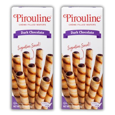 Pirouline Rolled Wafers - Dark Chocolate - Rolled Wafer Sticks, Creme Filled Wafers, Rolled Cookies for Coffee, Tea, Ice Cream, Snacks, Parties, Gifts, and More - 3.25oz Carton 2pk