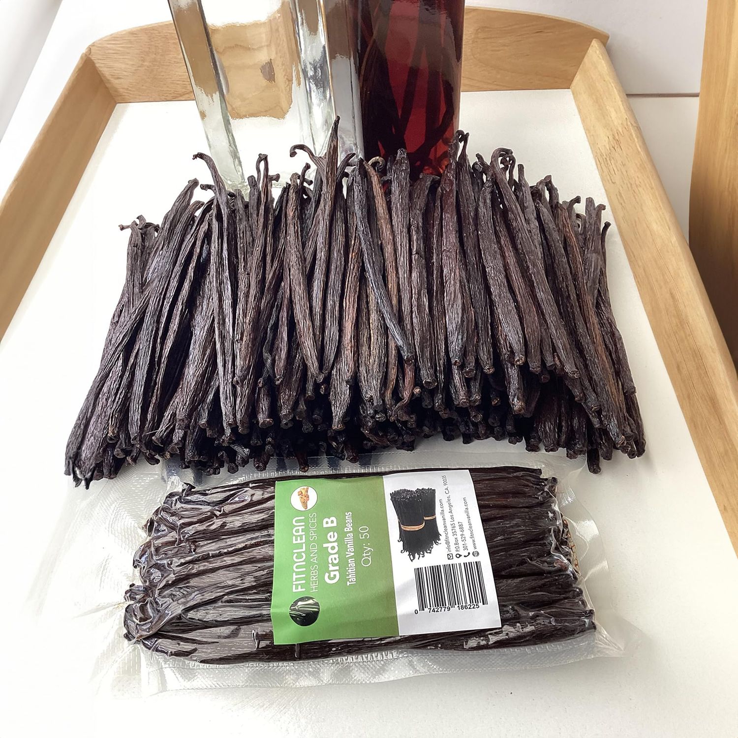 50 Tahitian Vanilla Beans Grade B for extract, Cooking and Baking by FITNCLEAN VANILLA Fresh 5-6 NON-GMO Whole Natural Raw Pods