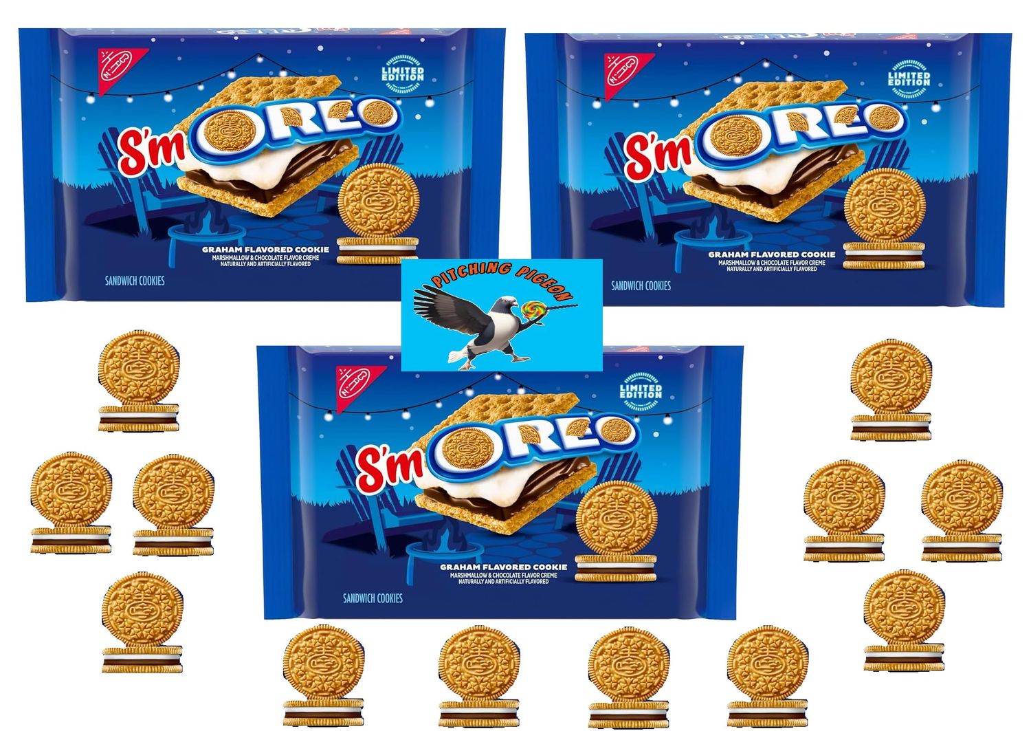 S&#39;mOREO Graham Flavored Smores Oreo Sandwich Cookies 32.04oz Limited Edition - Includes PITCHING PIGEON Brand Magnet
