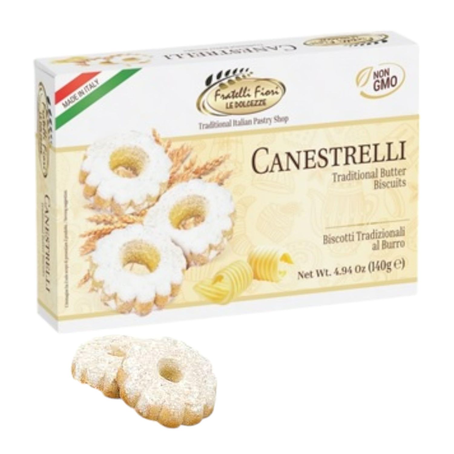 Fratelli Fiori Canestrelli Gourmet Cookies - Authentic Italian Shortcrust Pastry Biscuits Dusting with Icing Sugar - Delicious Sweet Butter Cookies Ideal for Tea Time, Coffee Breaks &amp; Gifting 140g