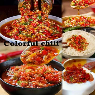 QIXINLIZYY Hunan specialty colored chili sauce 248gcan, chopped garlic chili sauce, pepper, seasoning, crispy chili, mixed noodle chili, convenient instant chili, pickled chili 1 can
