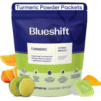 Blueshift Turmeric Citrus Medley - Turmeric Powder Packets for Water, Turmeric Curcumin Supplement, No Sugar Drink Mix for Natural Recovery Support - Citrus Flavor, Powder Pods 14 Pack