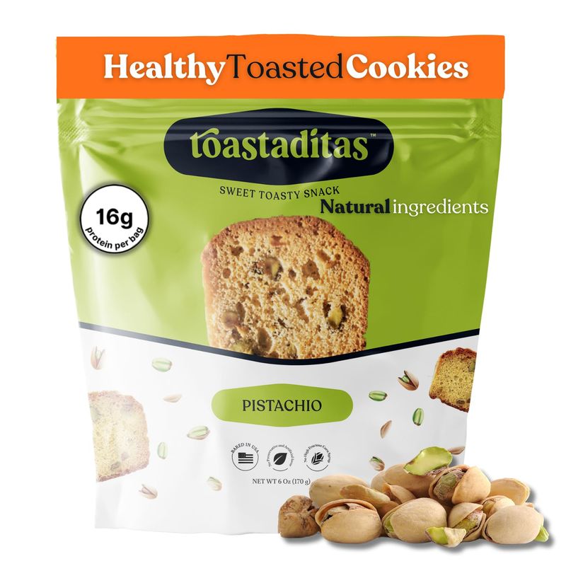 Toastaditas Pistachio Toasted Cookies, Natural Ingredients, No Artificial Flavors, Ideal for Coffee or Tea pairing, Snacks for kids and adults 6 oz Pack, Pistachio