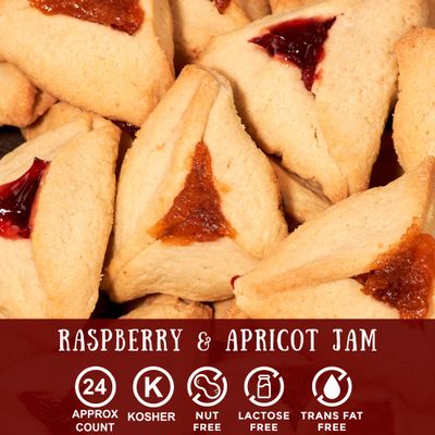 Hamentaschen Cookies Filled with Raspberry and Apricot Filling Gourmet Cookie Gifts Mishloach Manot Purim Gift Idea for Him & Her Kosher Hamentaschen Cookies 22 oz Sterns Bakery
