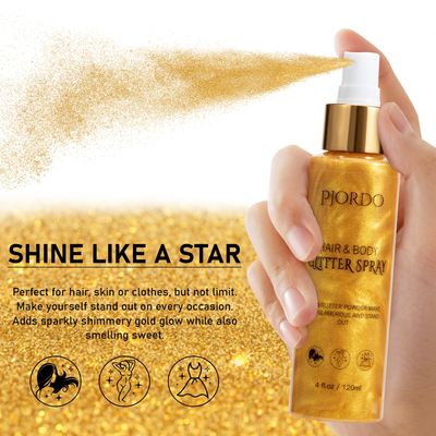 Pjordo Body Glitter Spray, Shimmer Spray, Gold Glitter for Hair and Body, Glitter Hairspray, Spray for Women Makeup Party Festival Rave 4FL.OZ