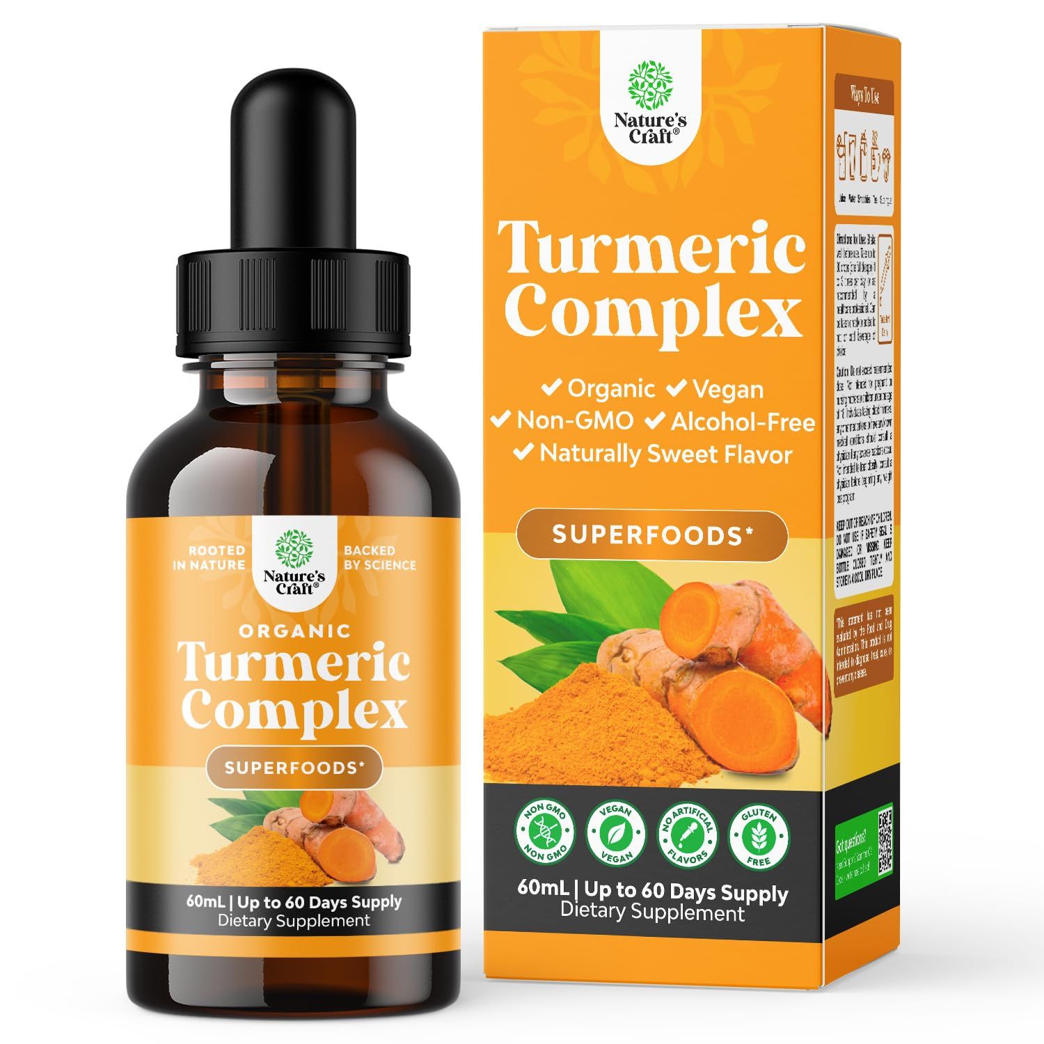Organic Turmeric Liquid Drops for Adults - Turmeric Curcumin with Black Pepper, Cinnamon &amp; Ginger Extract Liquid for Joint Pain, Mobility &amp; Inflamation - Curcumin Drops for Immune Support - 60ml 2oz