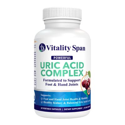 Vitality Span Uric Acid Cleanse with Turmeric, Tart Cherry, Chanca Piedra, Celery Seed, Milk Thistle, Bromelain, for Men and Women, 60 Vegetarian Capsules, Made in USA