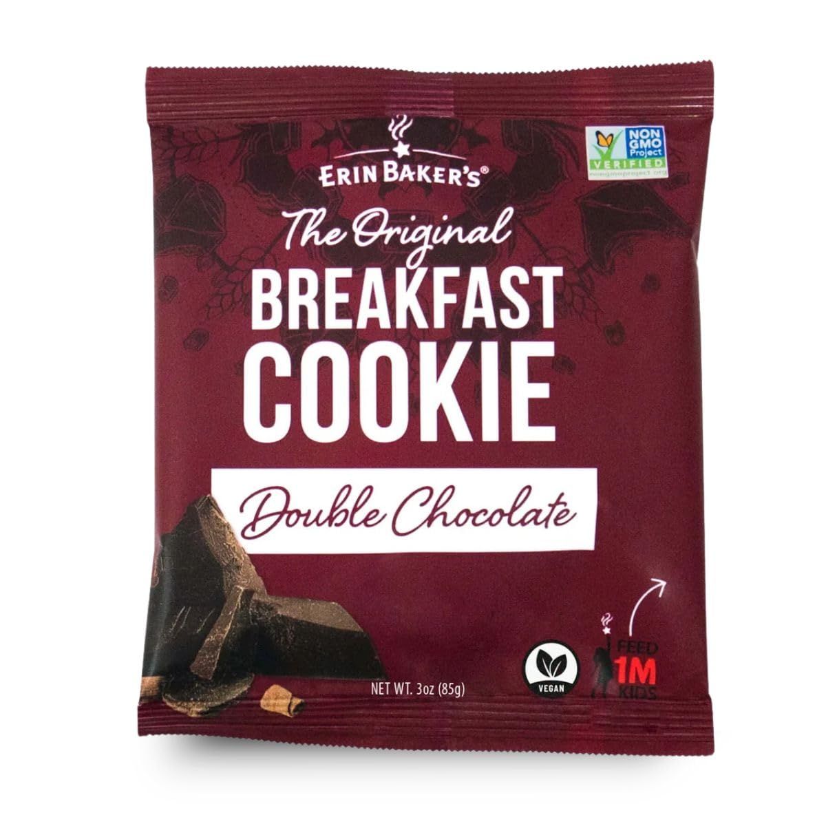 Erin Baker&#39;s Breakfast Cookies, Double Chocolate, Whole Grain, Non-GMO, 3 Ounce Pack of 12