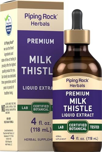 Piping Rock Milk Thistle Extract Liquid Drops 4 Fl Oz Herb Tincture Supplement Alcohol Free Vegetarian Non GMO, Gluten Free