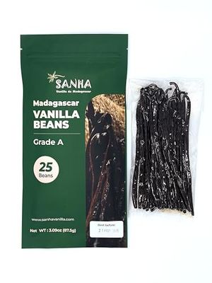 SANHA Madagascar Vanilla Beans 25 Count, Grade A, Hand-Selected - Organic Vanilla Bean For Extract, Baking &amp; Cooking - 6-7 Inches, Vacuum-Sealed Premium Freshness