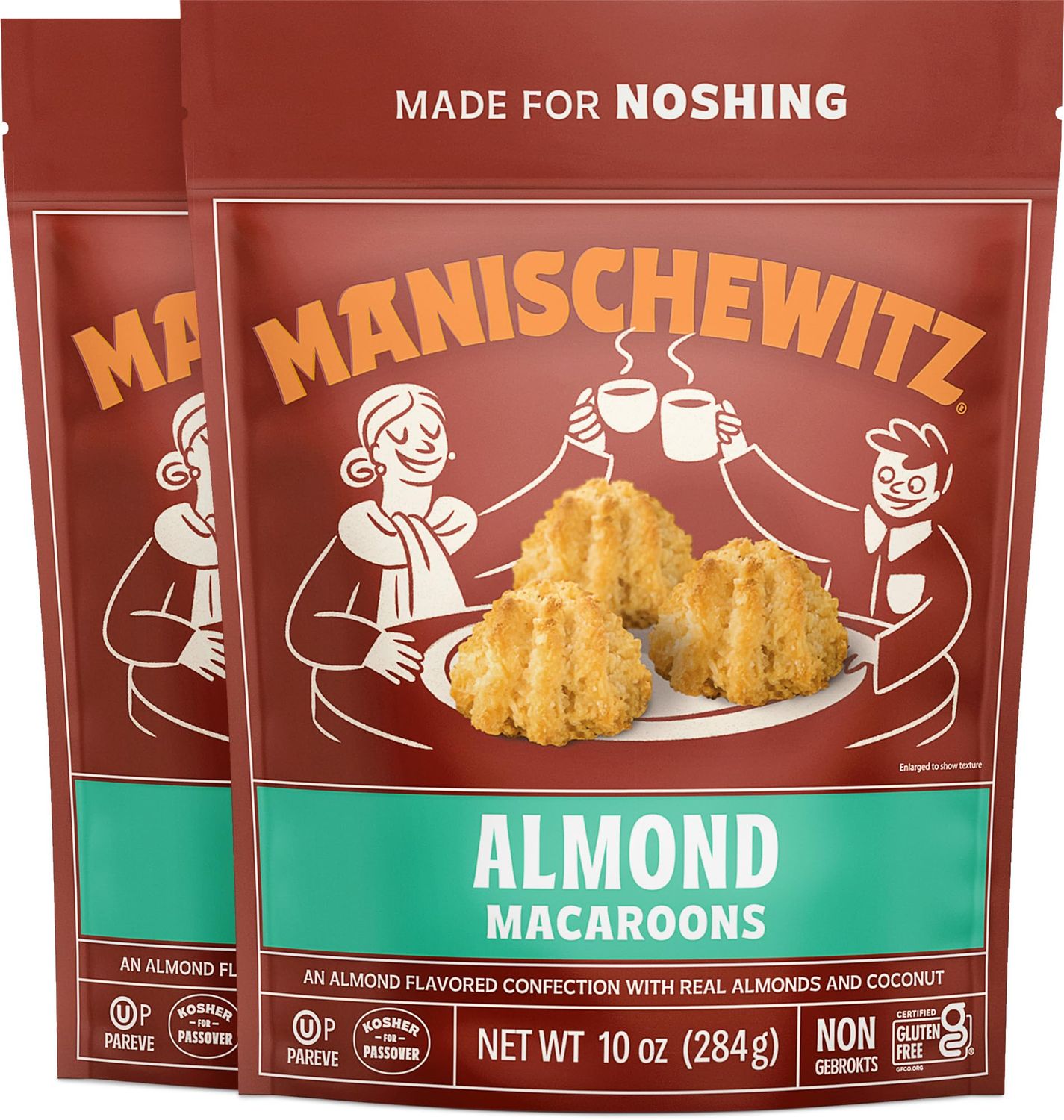 Manischewitz Almond Macaroons, 10 oz 2 Pack Coconut Macaroons Resealable Bag Dairy Free Gluten Free Coconut Cookie Kosher for Passover