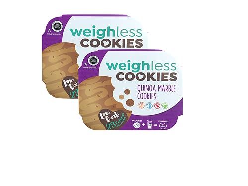 Weighless Cookies - Quinoa Marble - 2 Pack - Healthy, Gluten Free, Low Carb, Only 23 Calories Per Cookie, 4 Cookies In Each Pack