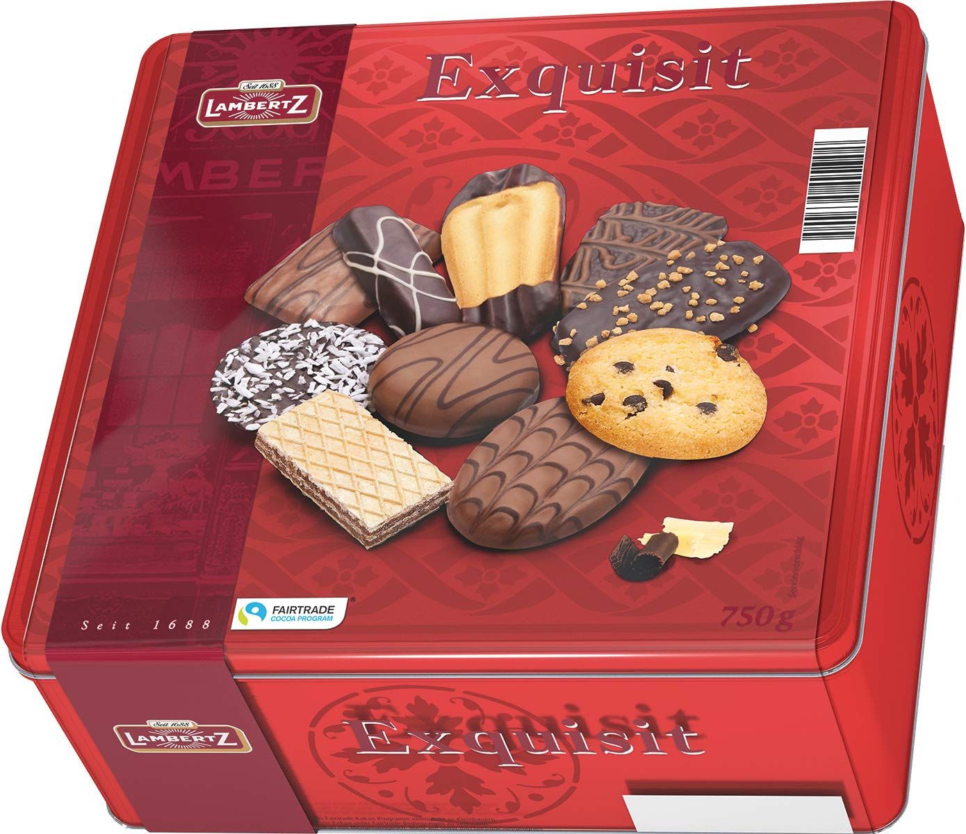 Lambertz Holiday Cookie Assortment - Exquisite Red Tin With 10 Different Flavors, 26.45 oz
