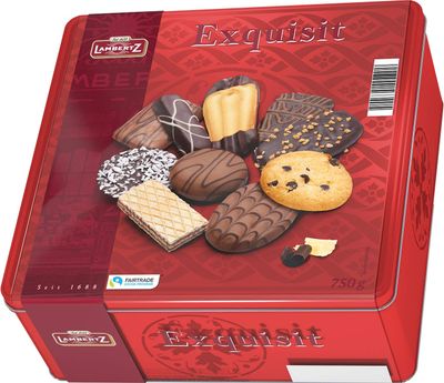 Lambertz Holiday Cookie Assortment - Exquisite Red Tin With 10 Different Flavors, 26.45 oz