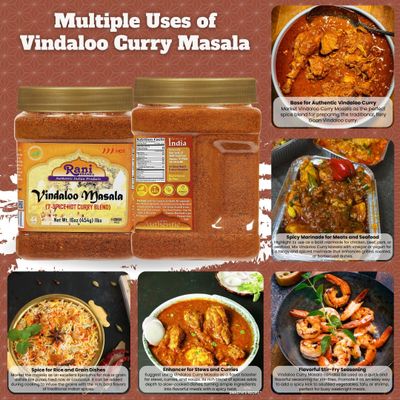 Rani Vindaloo Curry Masala Indian Spice Blend 16oz 1lb 454g PET Jar All Natural Salt Free Vegan Gluten Friendly NON-GMO Kosher No colors Indian Origin