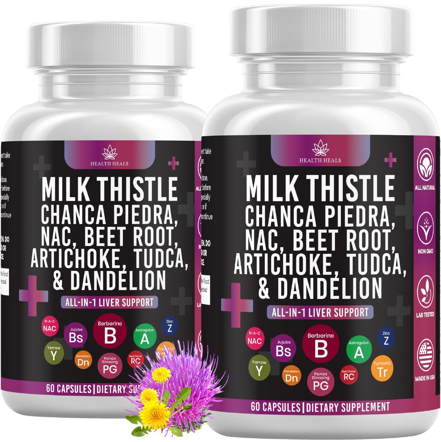 Health Heals Milk Thistle NAC Chanca Piedra Beet Root Artichoke Dandelion Root - Liver Supplement Plus Astragalus TUDCA Choline &amp; Ginger- 120 Count