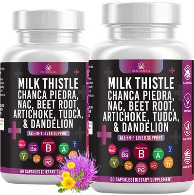 Health Heals Milk Thistle NAC Chanca Piedra Beet Root Artichoke Dandelion Root - Liver Supplement Plus Astragalus TUDCA Choline &amp; Ginger- 120 Count