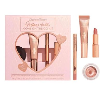Charlotte Tilbury Limited Edition Pillow Talk Icons On The Go 4 Piece Makeup Kit - Mini Highlight, Mini Lip Liner, Lipstick, Full Size Eye Shadow