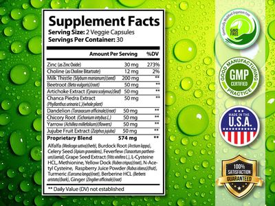 Liver Support Formula - 22 Herbs Support Supplement: Milk Thistle Extract, Silymarin, N-Acetyl Cysteine, Beetroot, Artichoke, Dandelion, Chicory. 60 Capsules 30 Day Supply