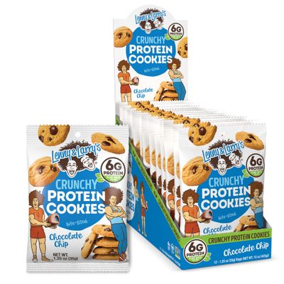Lenny &amp; Larry&#39;s The Complete Crunchy Cookie, Chocolate Chip, 6g Plant Protein, Vegan, Non-GMO, 1.25 Ounce Pouch Pack of 12