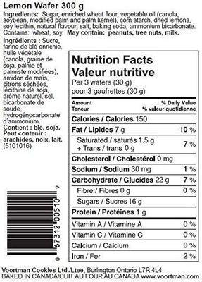 Voortman Lemon Wafers Cookies, 30010.6oz, 6-Pack Imported from Canada