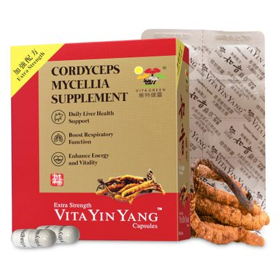 Vita Green Yin Yang Cordyceps Mycelium Herbal Supplement - Supports Respiratory Wellness, Energy, and Liver &amp; Kidney Health - 60 Capsules