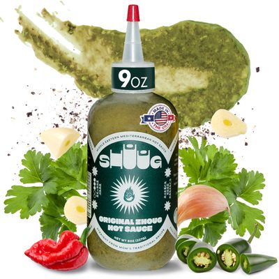 Middle Eastern Green Hot Sauce 9oz Zhoug Cilantro Sauce with Garlic, Jalapenos, Poblano, Scotch Bonnet Peppers, Olive Oil, Lemon, Chipotle Vegan, Non-GM, Kosher Seasoning &amp; Dipping