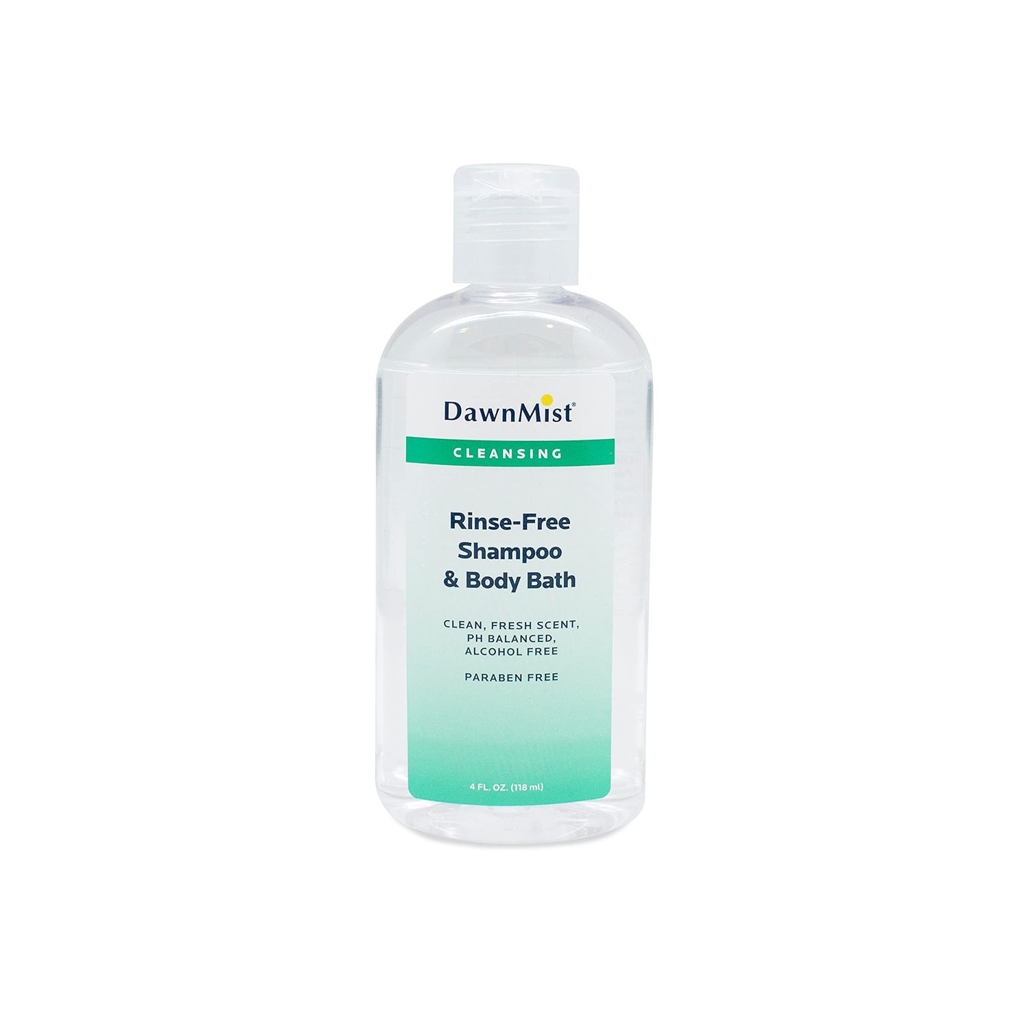 Dukal Dawn Mist Rinse Free Shampoo and Body Bath with Dispensing Cap, 4 oz. Bottle Pack of 96