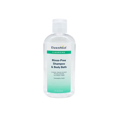 Dukal Dawn Mist Rinse Free Shampoo and Body Bath with Dispensing Cap, 4 oz. Bottle Pack of 96