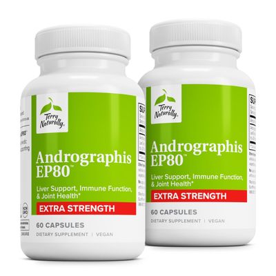 Terry Naturally Andrographis EP80 Extra Strength - Brain Health &amp; Immune Support - Joint Health Support to Aid Mobility - Adaptogen Supplement for Energy &amp; Liver Support - 60 Capsules Pack of 2