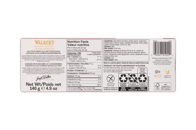 Walkers Gluten Free Pure Butter Ginger &amp; Lemon Shortbread Cookies, 4.9 Ounce