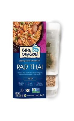 Blue Dragon 3 Step Pad Thai Kit, Pre-portioned sachets of sauce, dried rice noodles, dried garlic chives, and chopped peanuts for a perfect mild to medium Pad Thai, 7.7 Ounce Pack of 6
