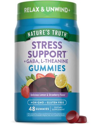 Nature&#39;s Truth Stress Relief Gummies for Adults with Gaba, L Theanine, and Lemon Balm Lemon Strawberry Flavor Non-GMO &amp; Gluten Free Supplement