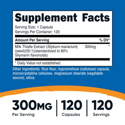 Nutricost Milk Thistle Capsules 300mg, 120 Capsules 80 Silymarin - Gluten-Free &amp; Non-GMO