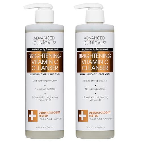 Advanced Clinicals Vitamin C Face Gel Wash For Women &amp; Men Glycerin Infused Gleanser Facial Cleanser Ferulic Acid Hydrating Gel Foaming Face Wash For Cleansing Dirt &amp; Oil, 2-Pack
