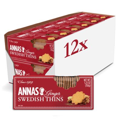Annas Thins - Ginger Pepparkakor - 5.25 Ounce Pack of 12 non GMO Vegan